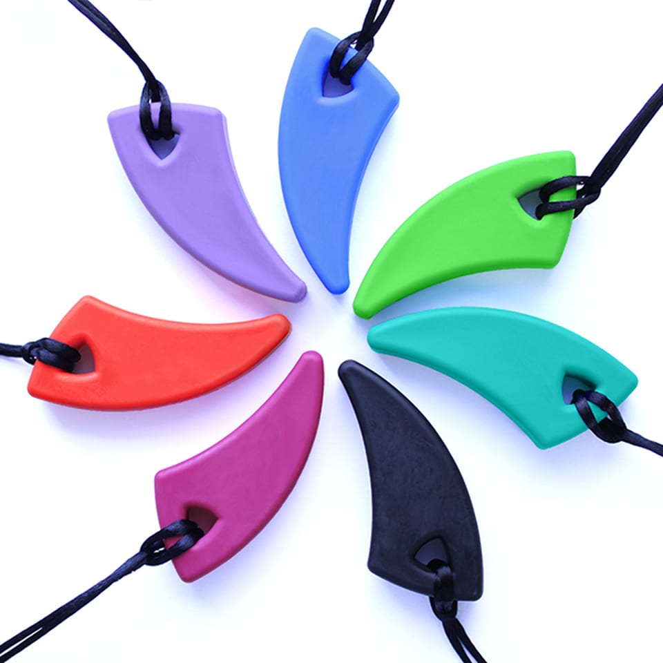 UK stock Silicone Teething Saber Shark Tooth Chew Necklace BPA   Autism ADHD 